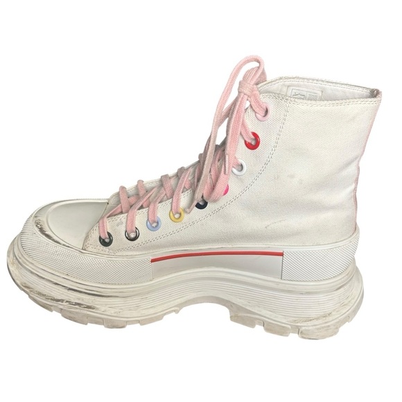 Alexander McQueen white canvas tread slick rainbow platform boots size 40 us 10 - Picture 6 of 11